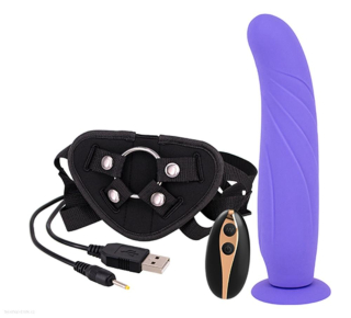 Připínací penis Seven Creations 9 Strap-On Vibrating purple