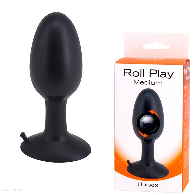 Anální kolík s rotující kuličkou ROLL PLAY MEDIUM černý