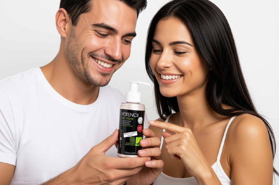 Lovely Lovers POTENCY Gel STRONG FORMULA + ENERGY 150ml muž a žena drží gel