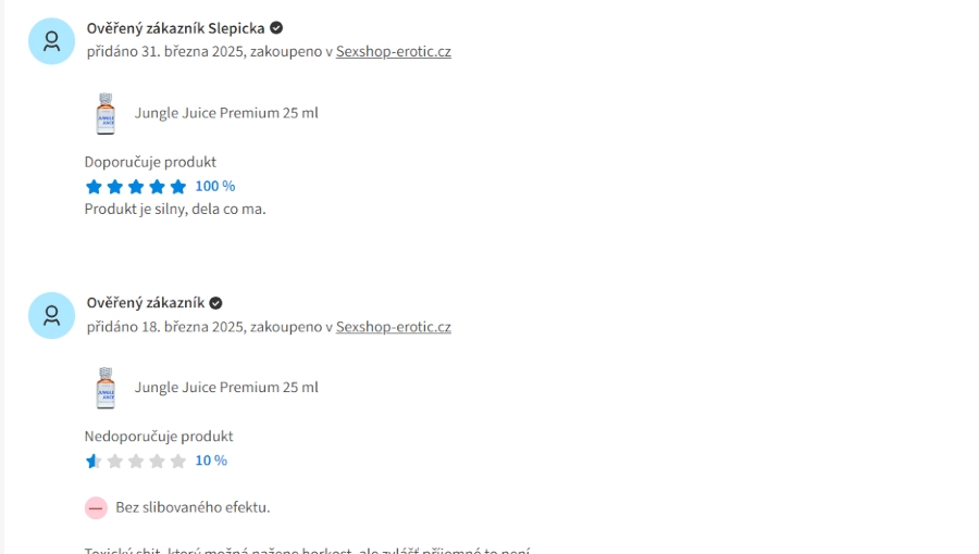Recenze Poppers Jungle Juice Premium Jak hodnotili naši zákaznici