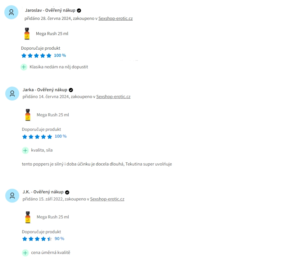 Recenze Poppers Mega Rush Jak hodnotili naši zákaznici