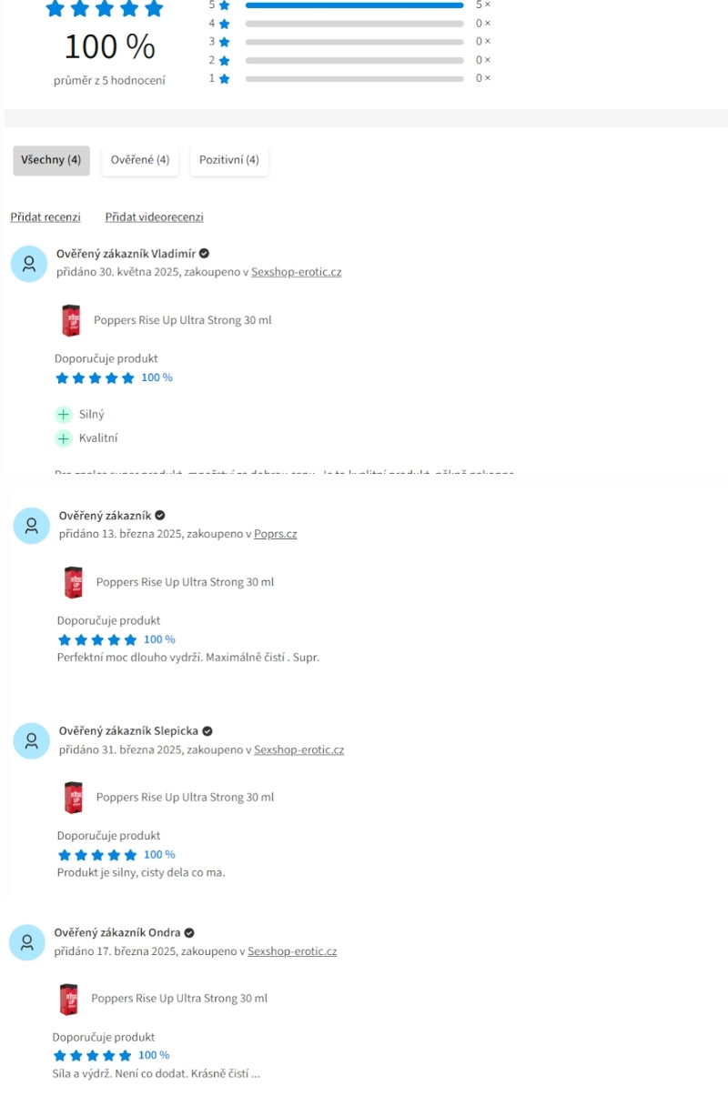 Recenze Poppers Rise Up Ultra Strong: Jak hodnotili naši zákaznici 