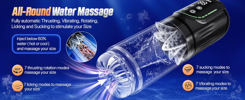 funkce Automatic Thrusting Rotating Suction Masturbator Modes