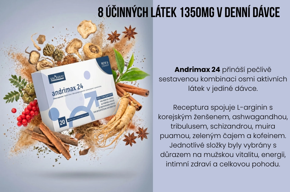 Andrimax 24 přináší pečlivě sestavenou kombinaci osmi aktivních látek v jediné dávce